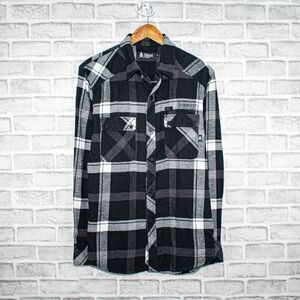DISSIZIT! Black Plaid Button up Flannel Shirt Cotton Size Large